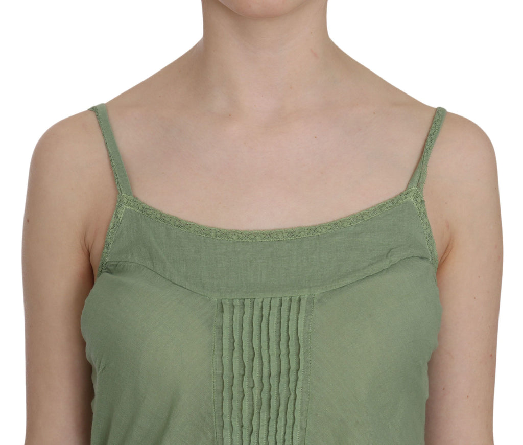 PINK MEMORIES Green Silk Spaghetti Strap Tank Top Blouse