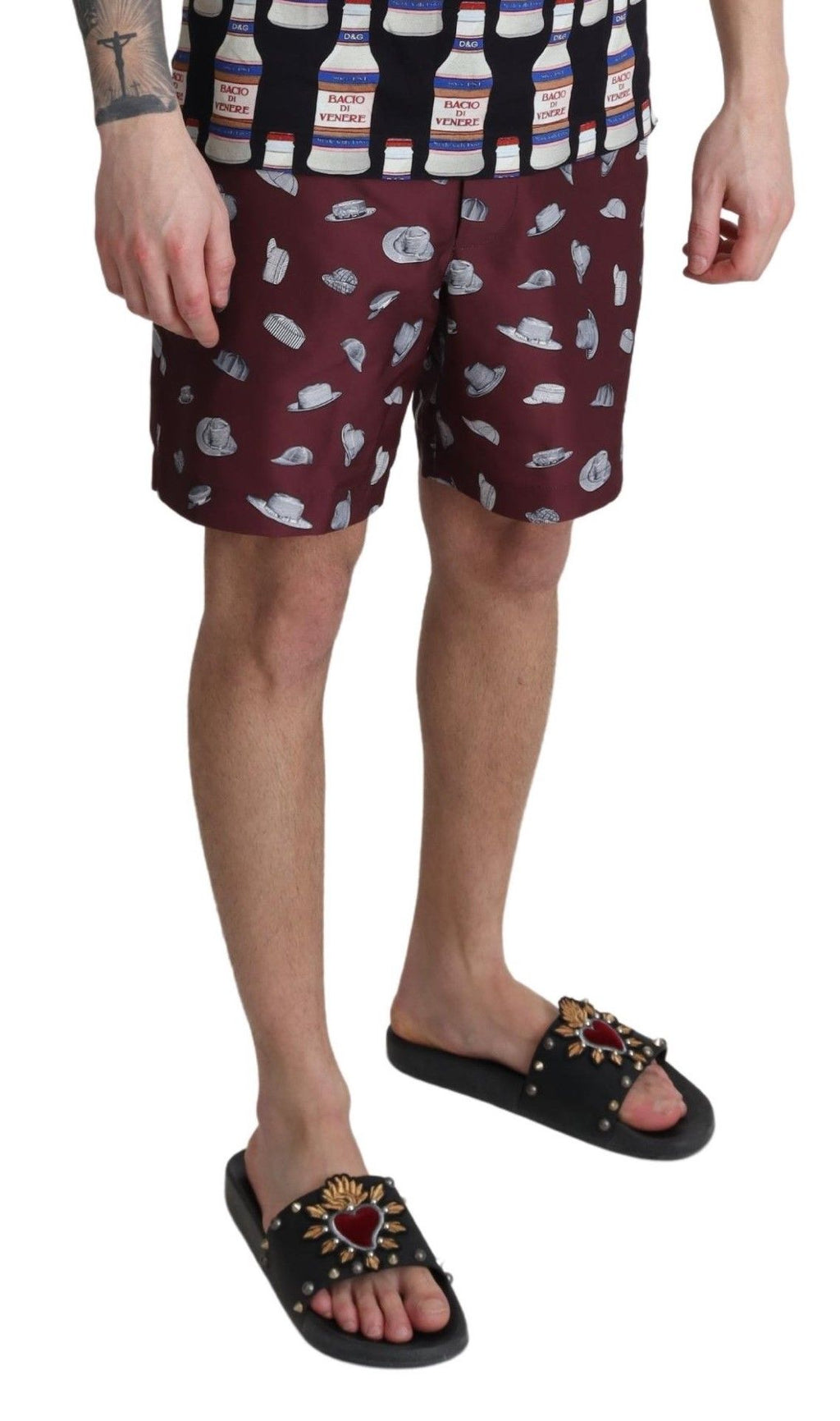 Dolce & Gabbana Maroon Hats Print Beachwear Shorts Swimwear