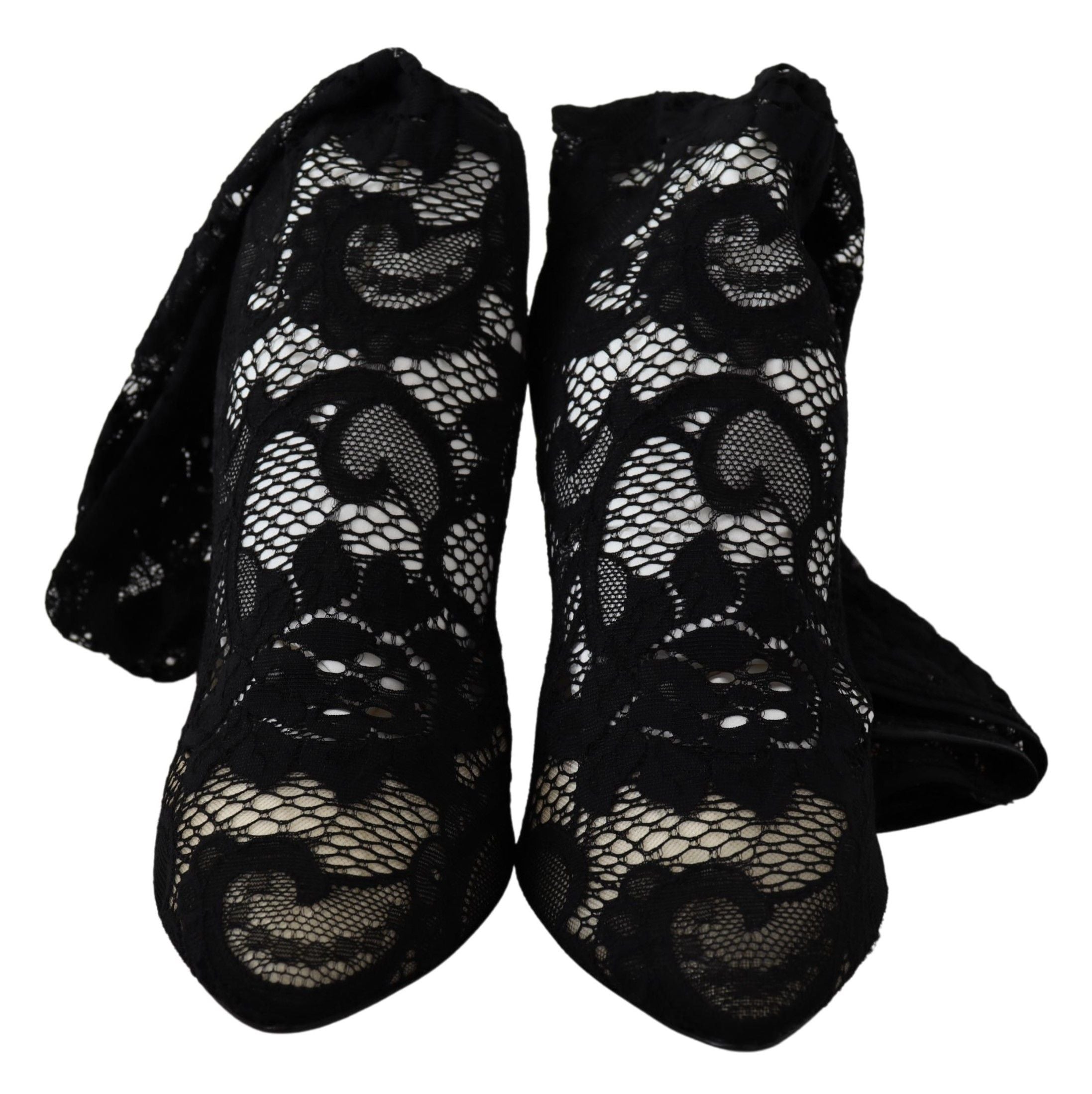 Dolce & Gabbana Black Taormina Lace Socks Boots Shoes Pumps