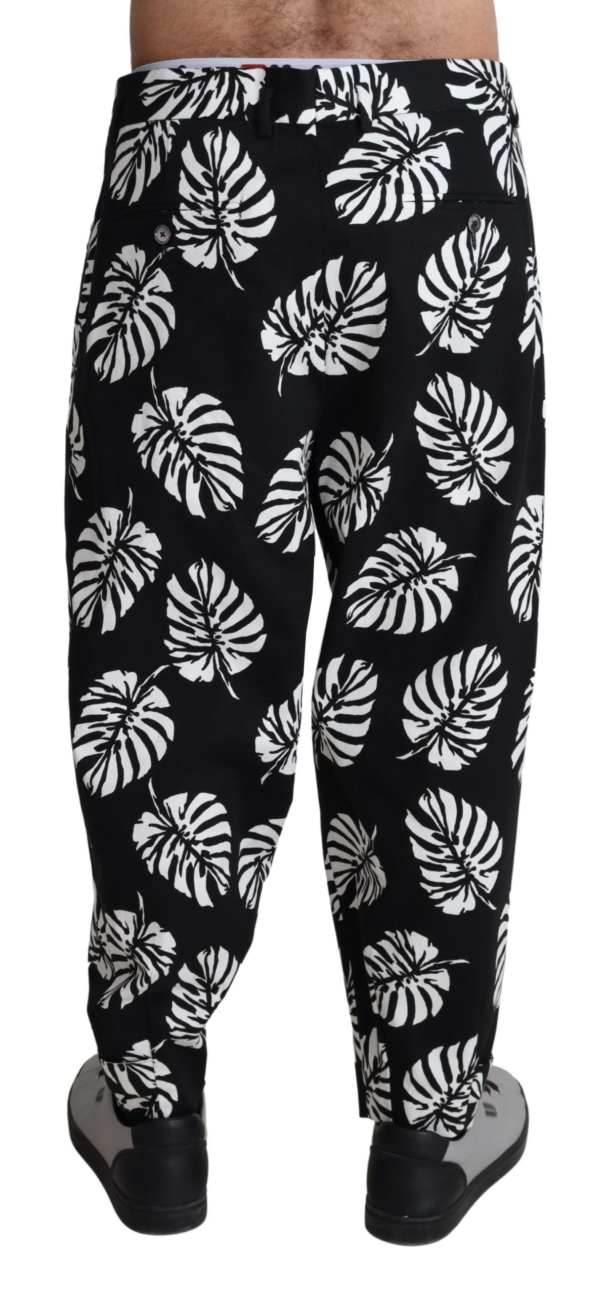 Dolce & Gabbana Black Leaf Cotton Stretch Trouser Pants Pants