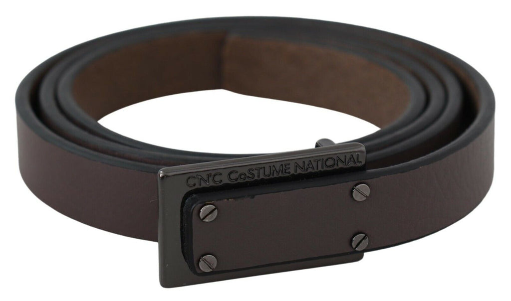 Costume National Brown Leather Tactical Logo Screw Buckle Belt
