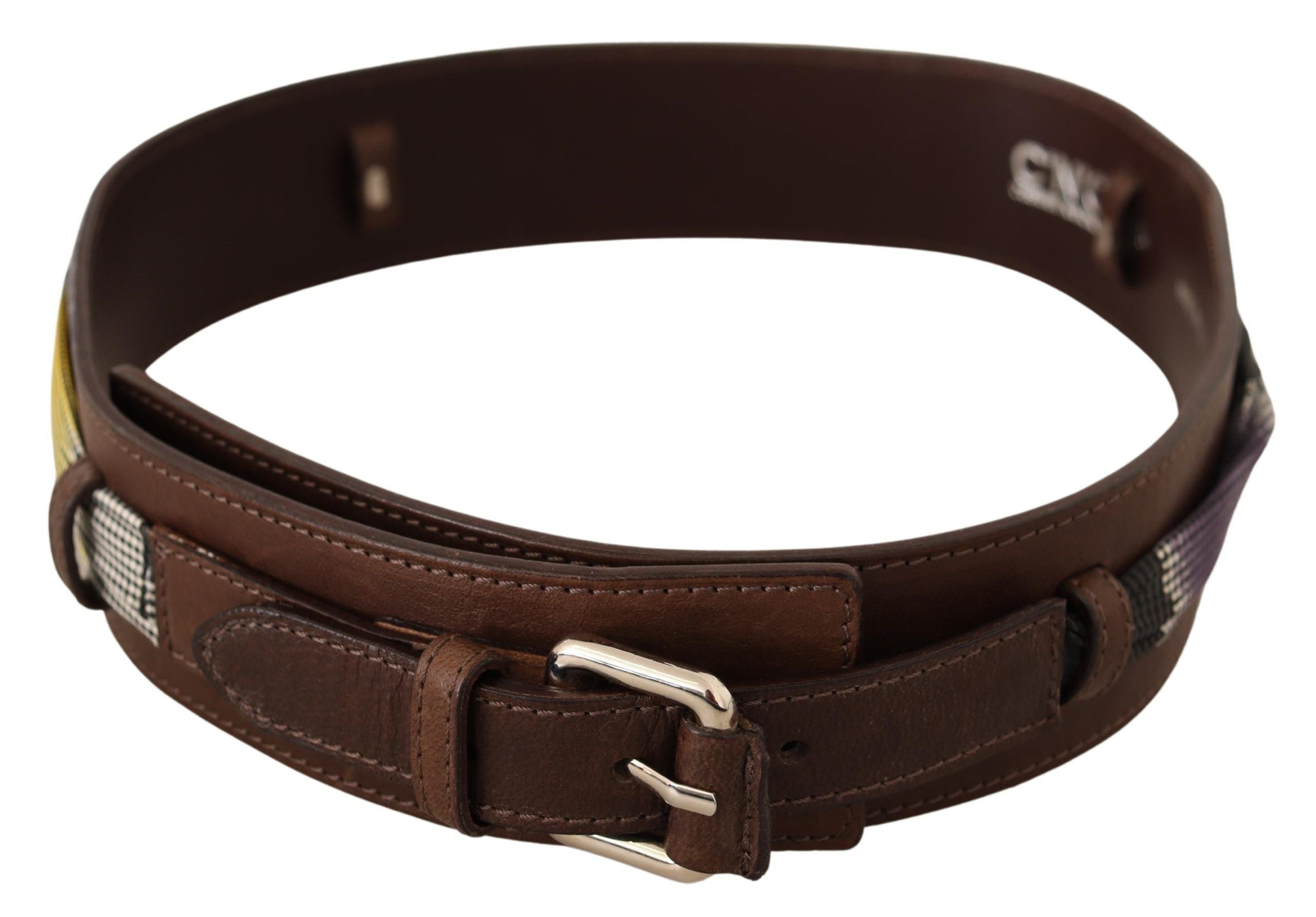 Costume National Brown Leather Silver Buckle Belt