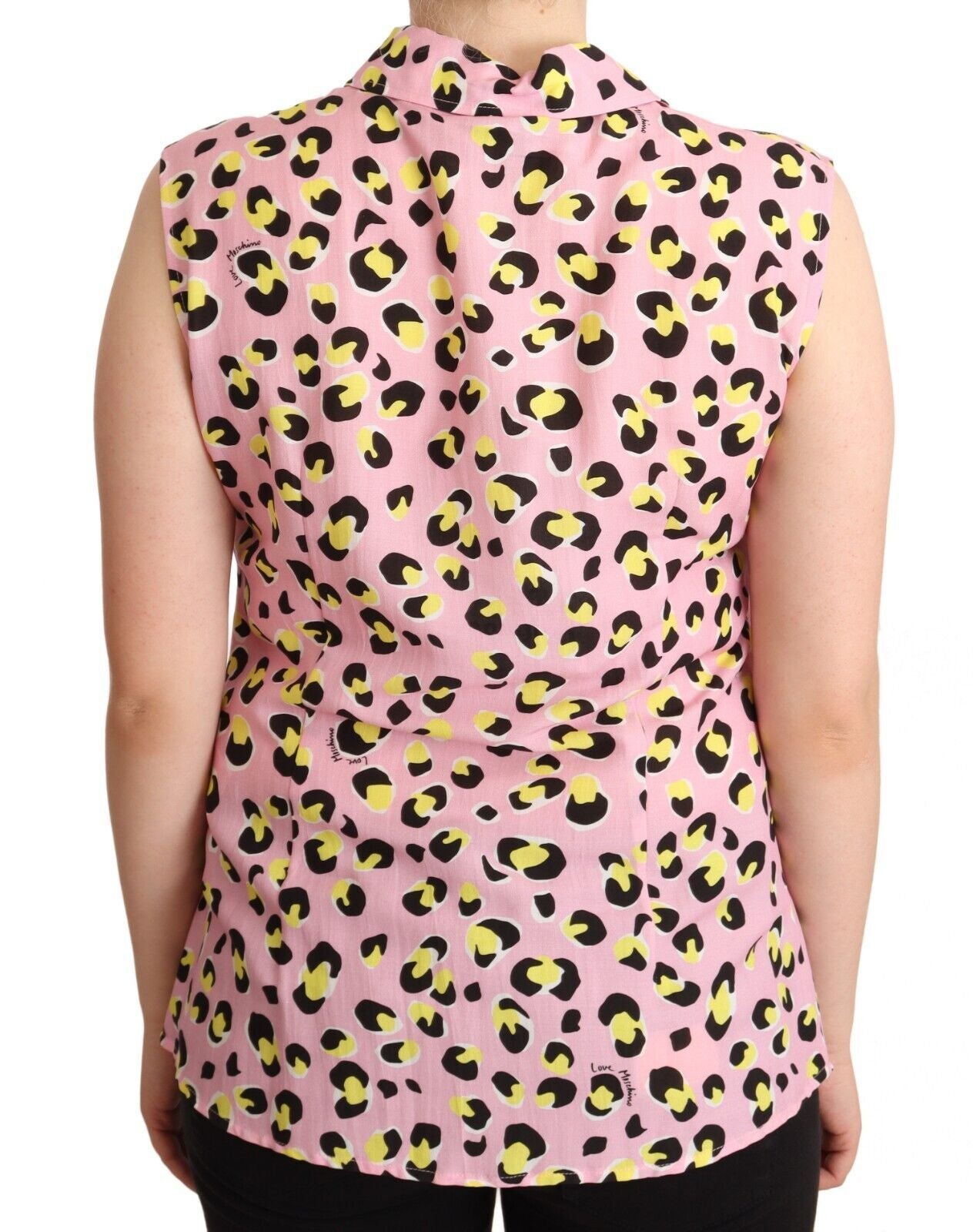 Love Moschino Pink Leopard Print Sleeveless Collared Polo Top
