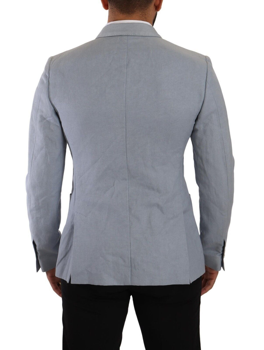 Dolce & Gabbana Blue Cotton Linen Slim Fit Jacket Coat Blazer