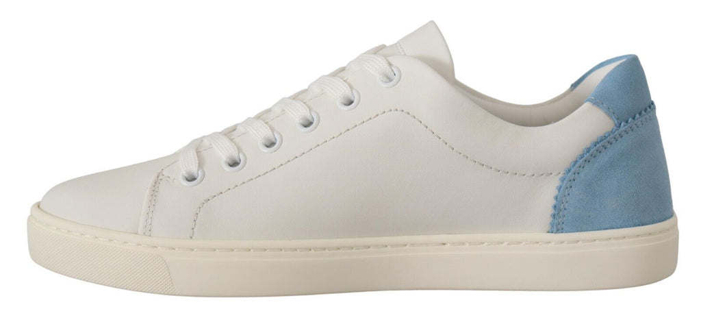 Dolce & Gabbana White Blue Leather Low Top Sneakers Shoes