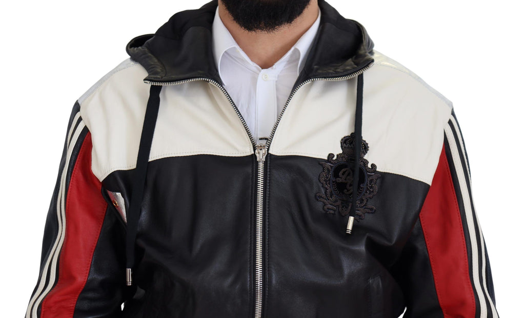Dolce & Gabbana Black Leather Hooded Blouson Coat Jacket