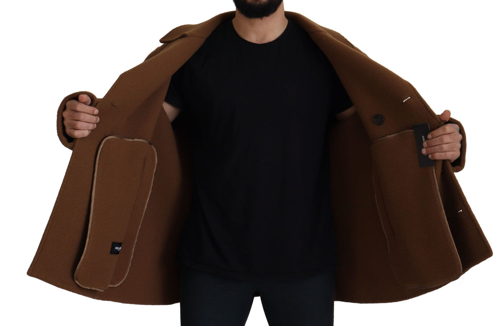 Dolce & Gabbana Brown Nylon Double Breasted Coat Jacket