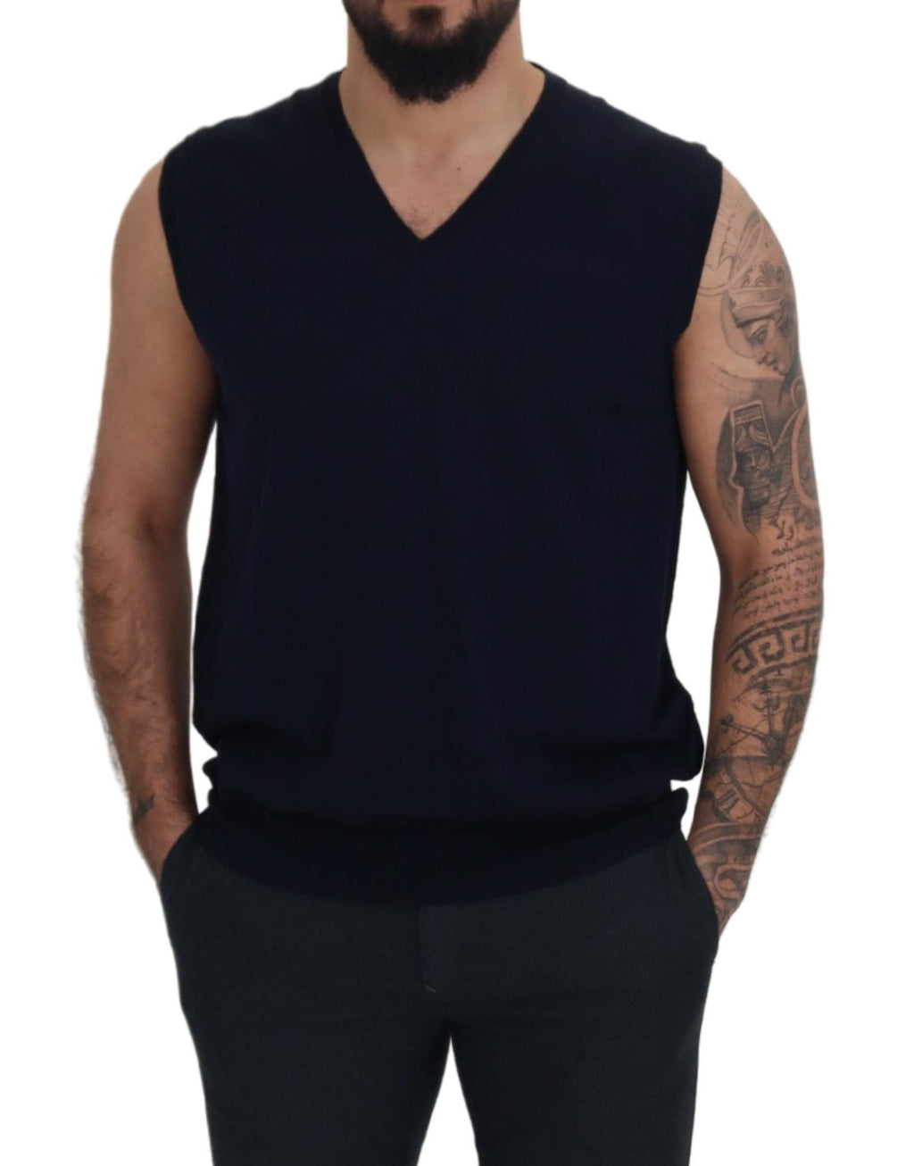 Paolo Pecora Milano Black Cotton V-neck Sleeveless Tank T-shirt