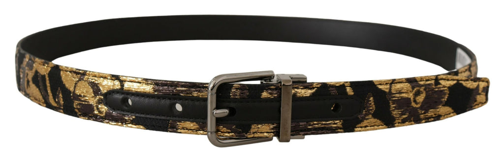 Dolce & Gabbana Multicolor Jacquard Leather Logo Metal Buckle Belt