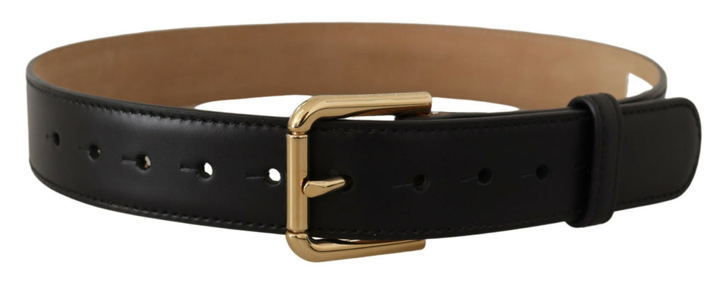 Dolce & Gabbana Black Solid Leather Classic Gold Waist Buckle Belt