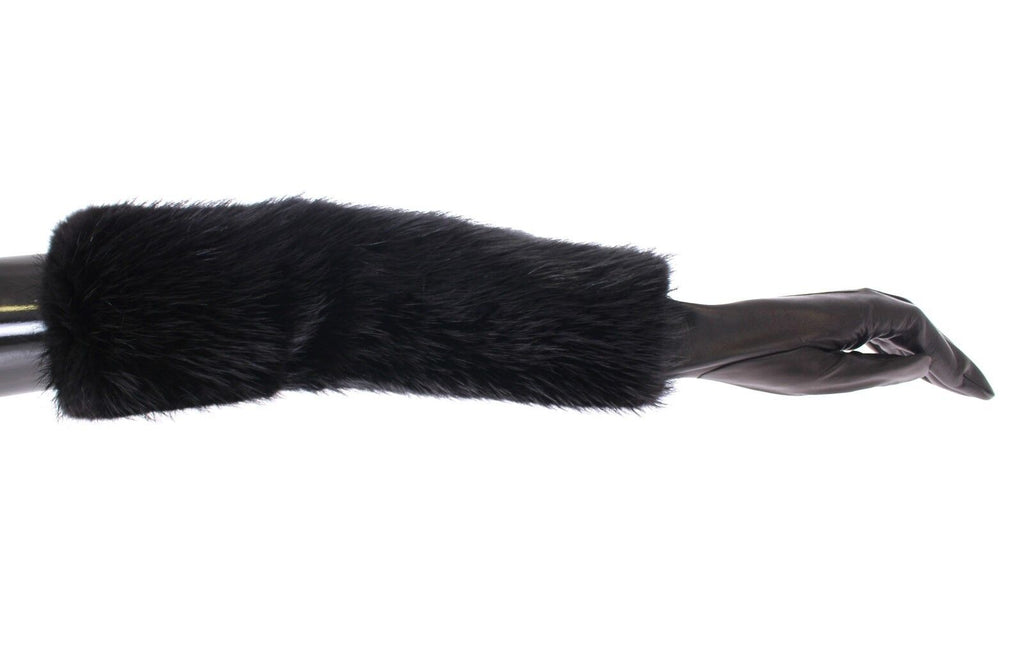 Dolce & Gabbana Black Beaver Fur Lambskin Leather Elbow Gloves