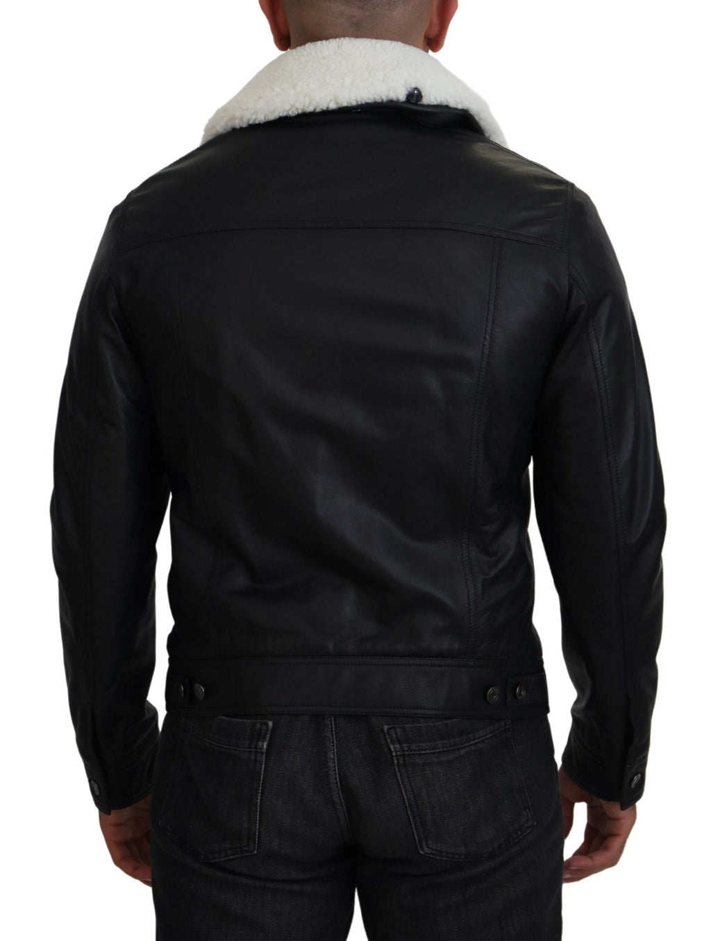 Dolce & Gabbana Black Lamb Leather Collared Men Coat Jacket