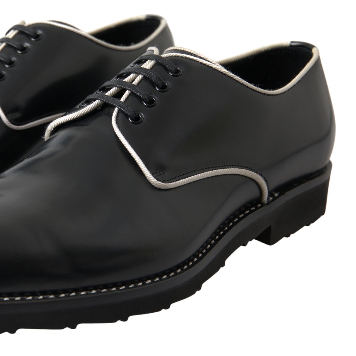 Dolce & Gabbana Black White Leather Formal Shoes