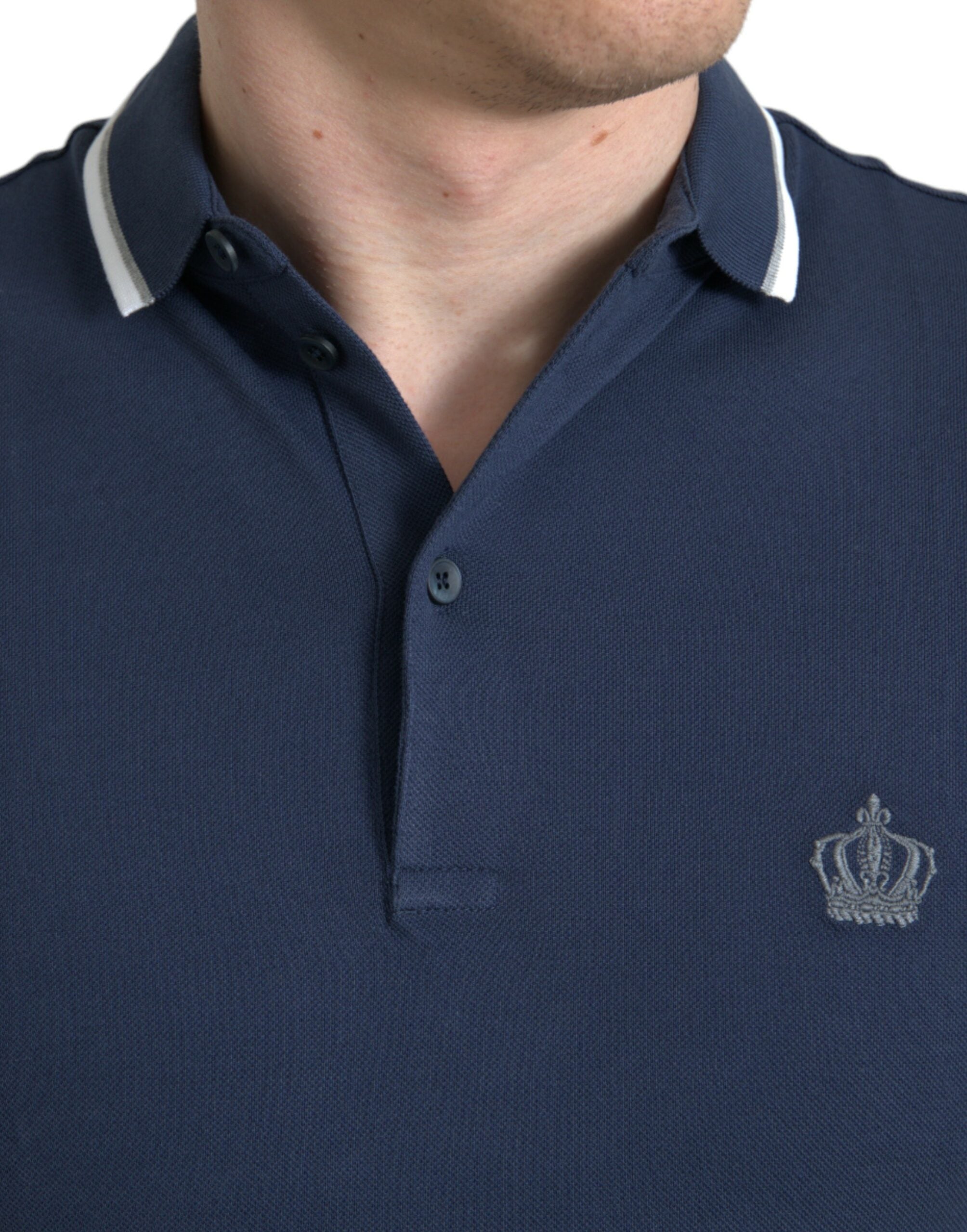 Dolce & Gabbana Blue Crown Patch Cotton Collared Men Polo T-shirt