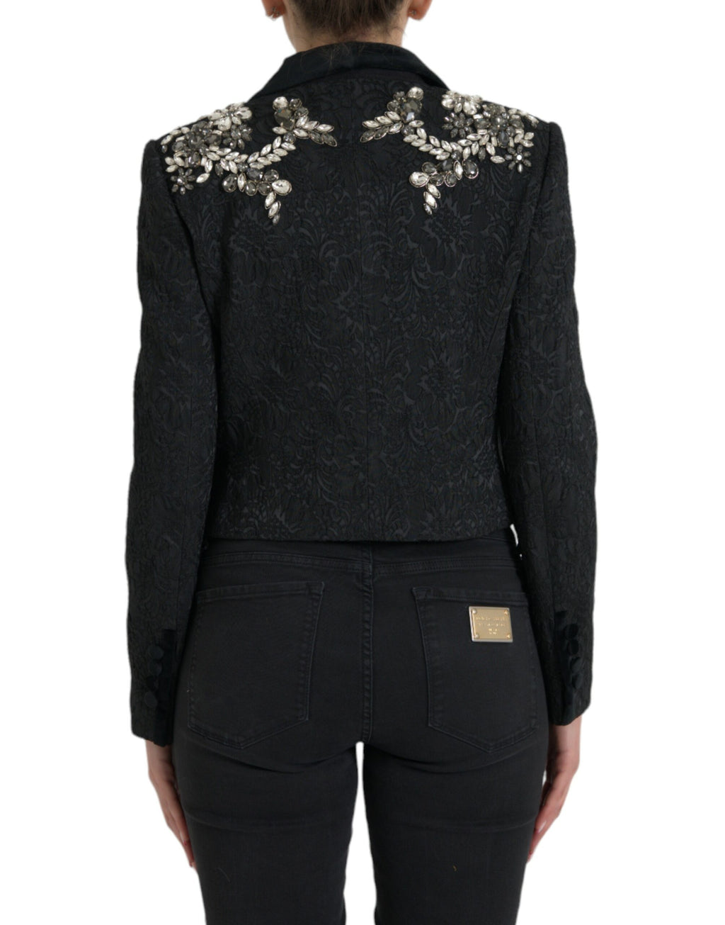 Dolce & Gabbana Black Crystal Embellished Overcoat Jacket