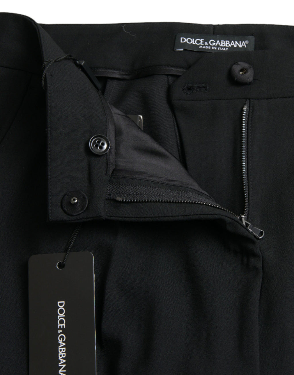 Dolce & Gabbana Black Wool Mid Waist Tapered Pants