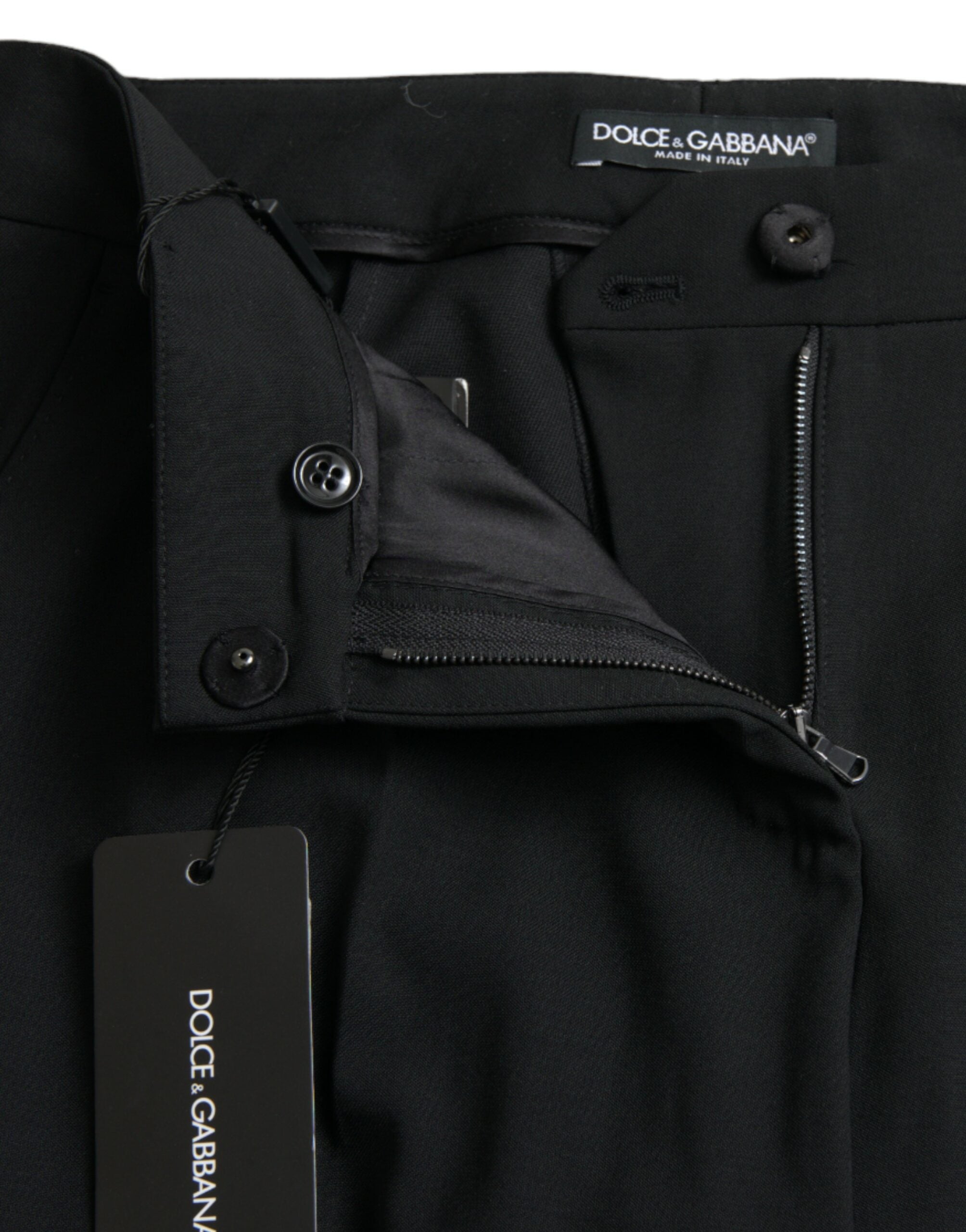 Dolce & Gabbana Black Wool Mid Waist Tapered Pants