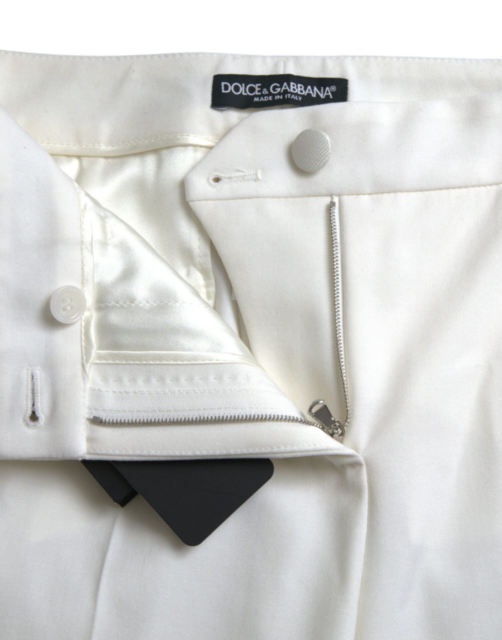 Dolce & Gabbana White Wool Mid Waist Tapered Pants