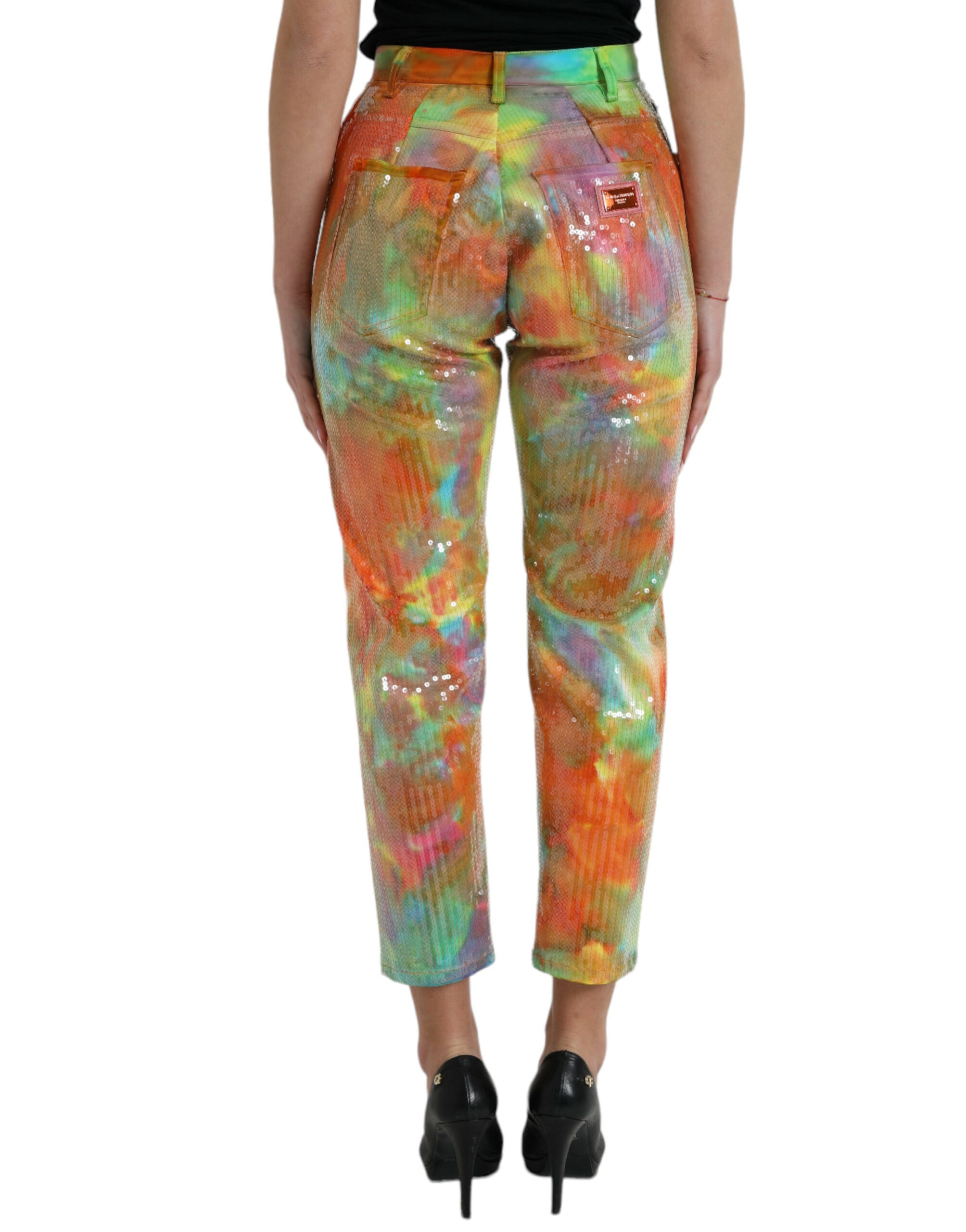 Dolce & Gabbana Multicolor Tie Dye Sequined High Waist Cropped Pants