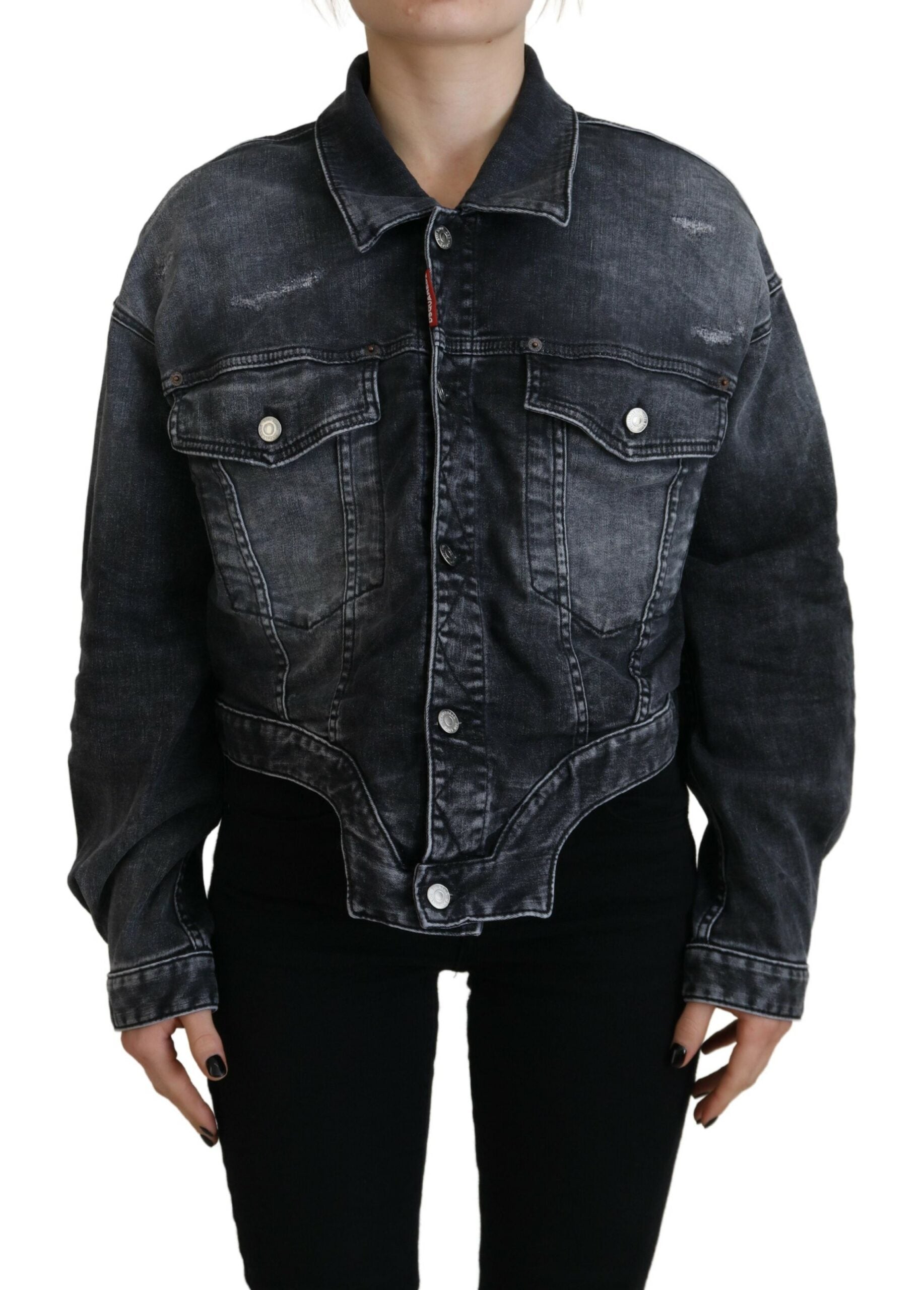 Dsquared² Gray Washed Cotton Cropped Denim Jacket