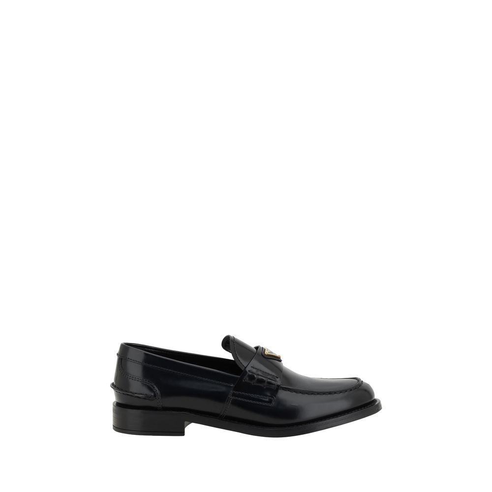 Black Leather Logo Loafers