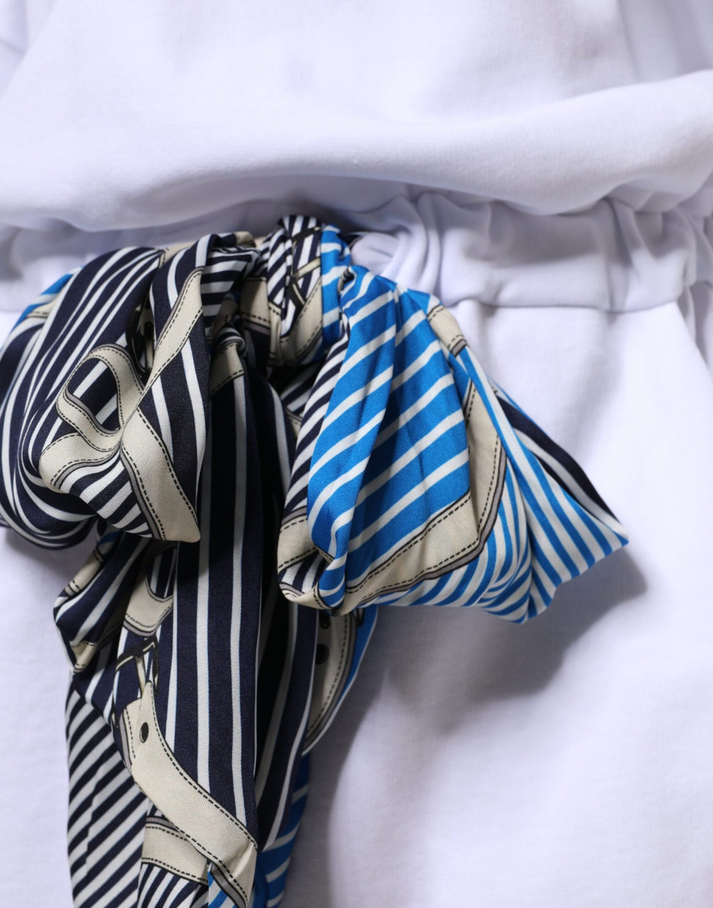 MSGM White Cotton Belted Long Sleeves Crew Neck Mini Dress