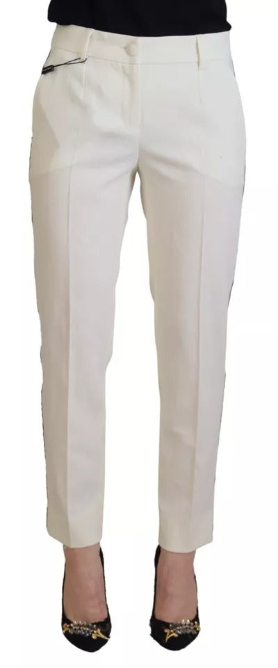 Dolce & Gabbana White High Waist Tapered Wool Pants