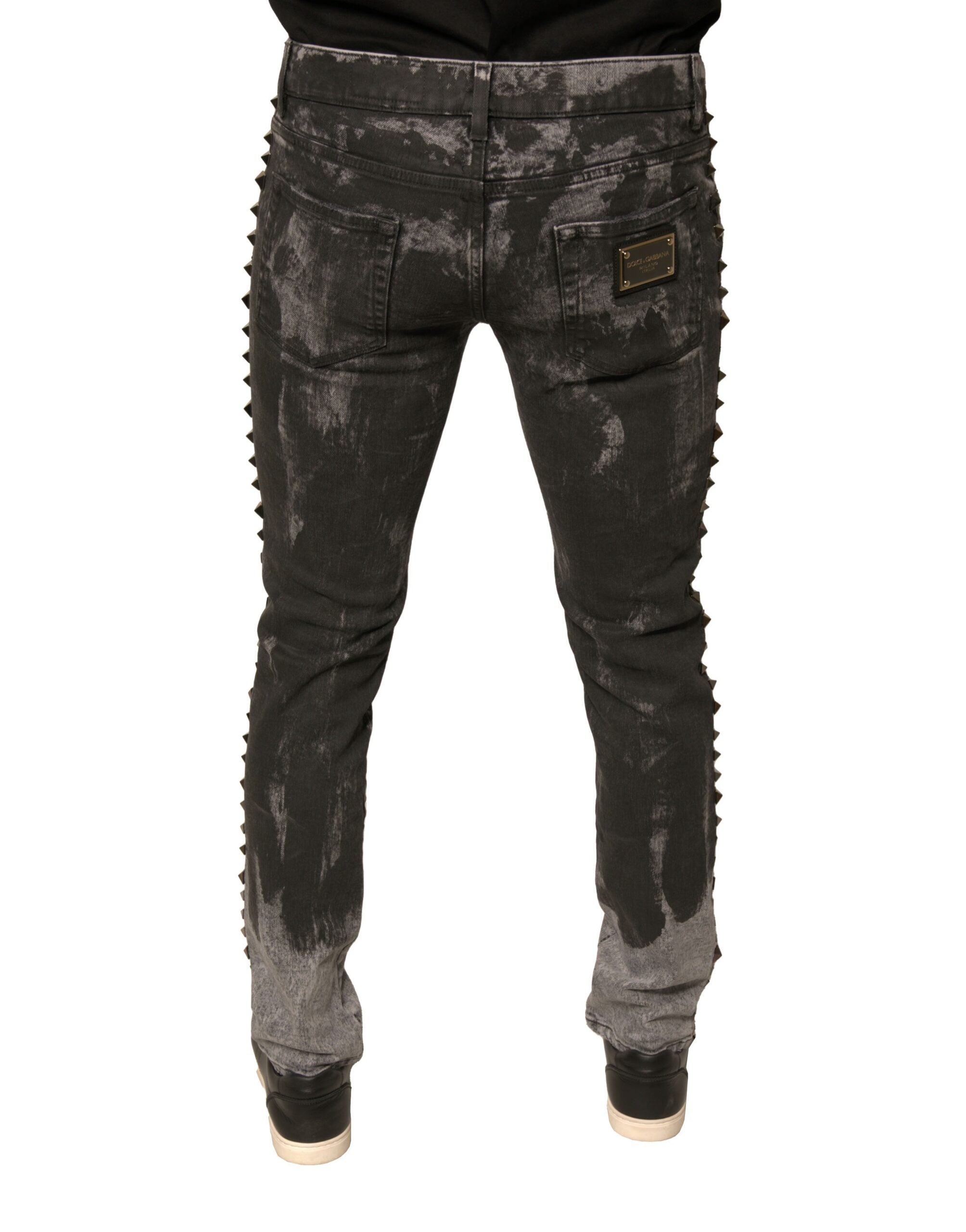 Dolce & Gabbana Gray Embellished Cotton Skinny Denim Jeans
