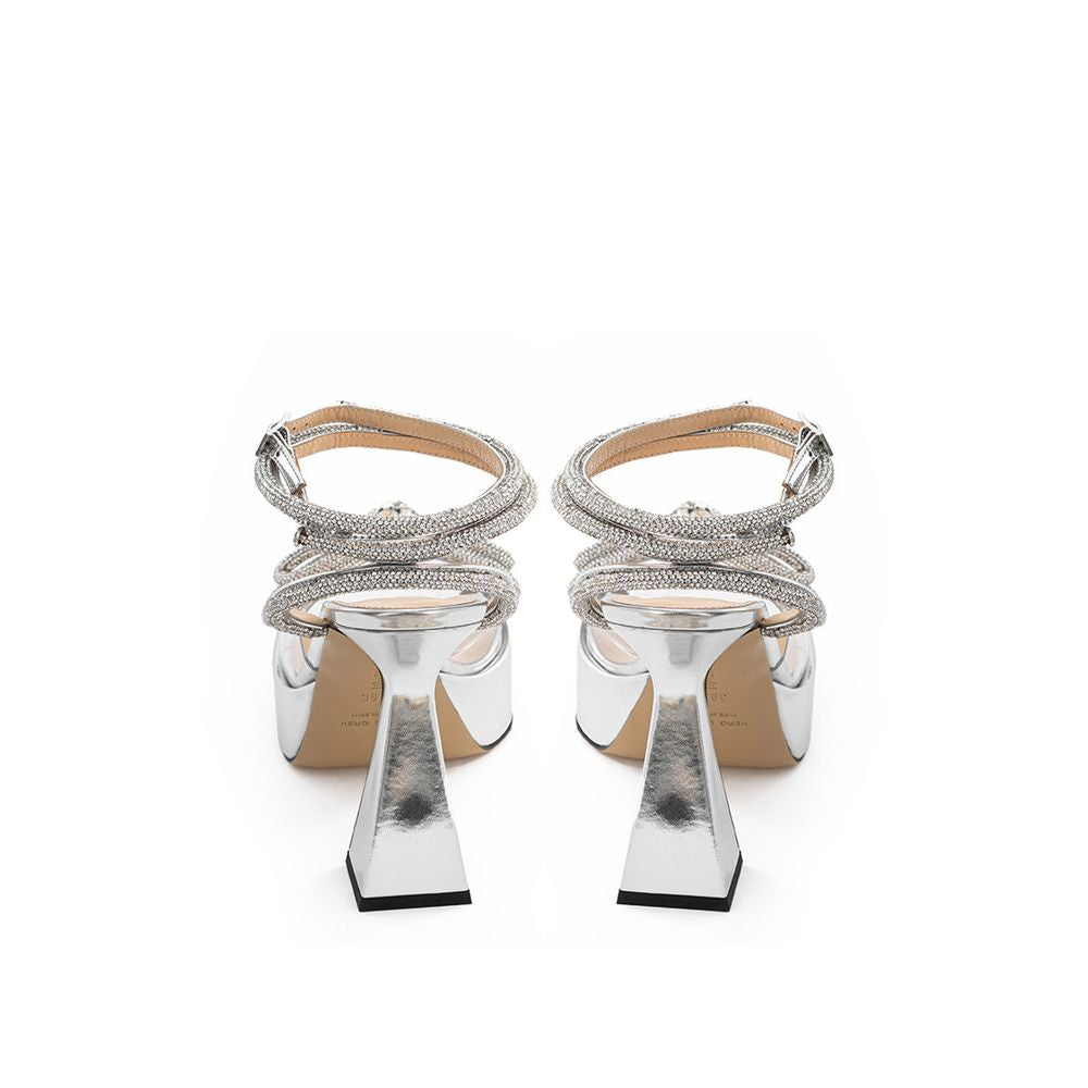 MACH & MACH Gray Leather Platform Sandals