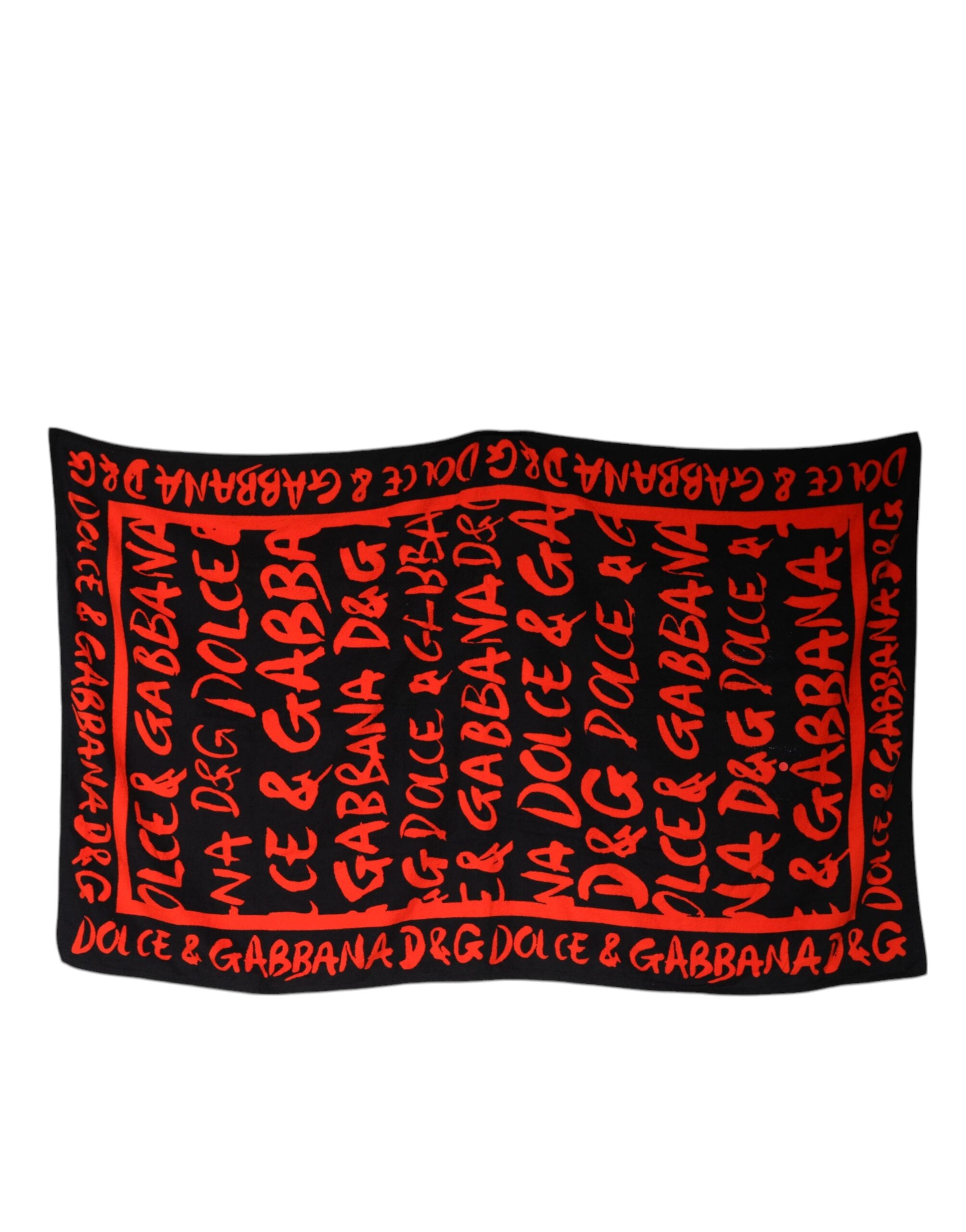 Black Red Logo Print Cotton Beach Towel
