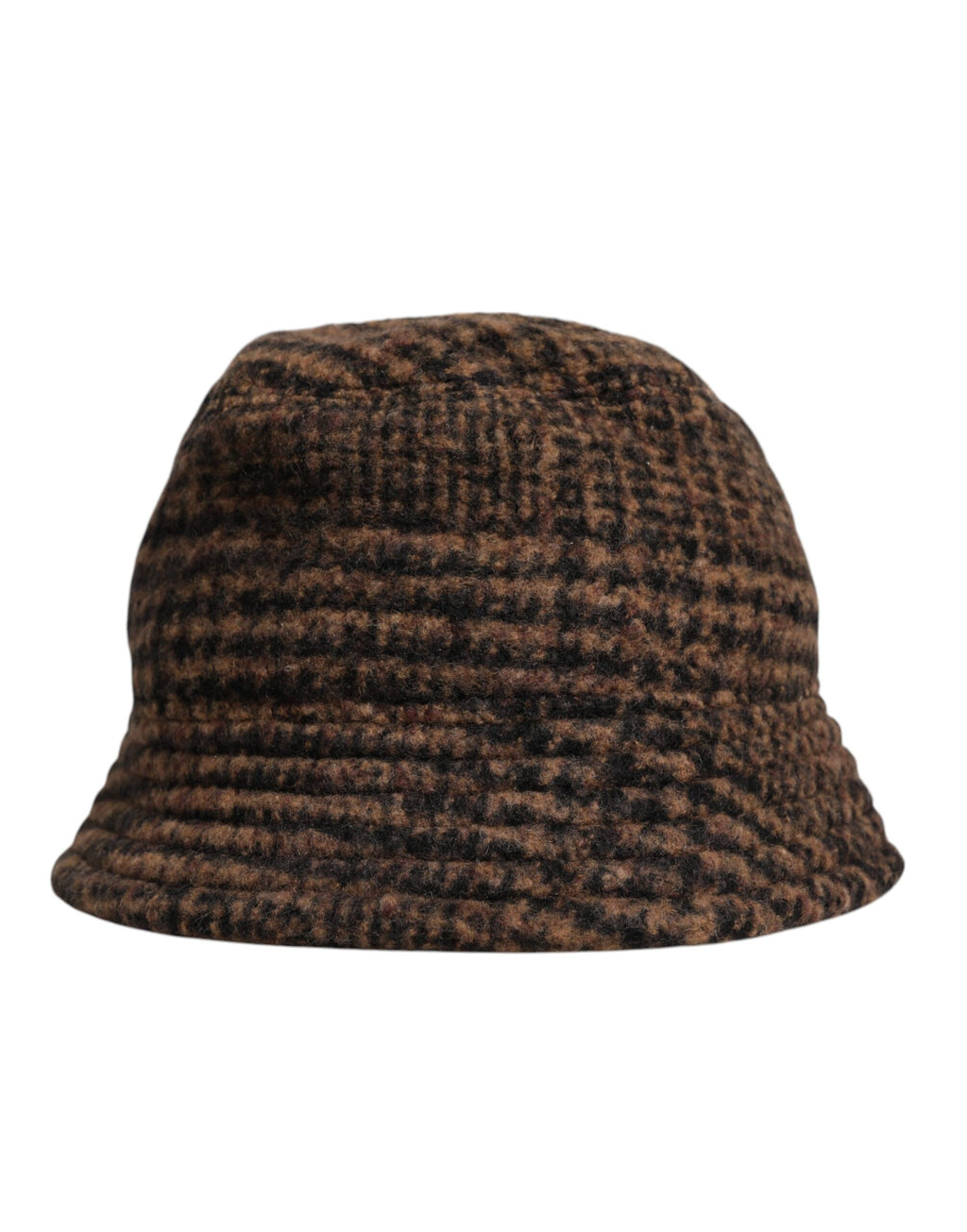 Brown Houndstooth Wool Woven Bucket Hat