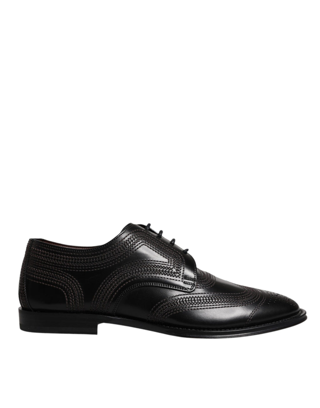 Black Embroidered Classic Leather Derby Dress Shoes