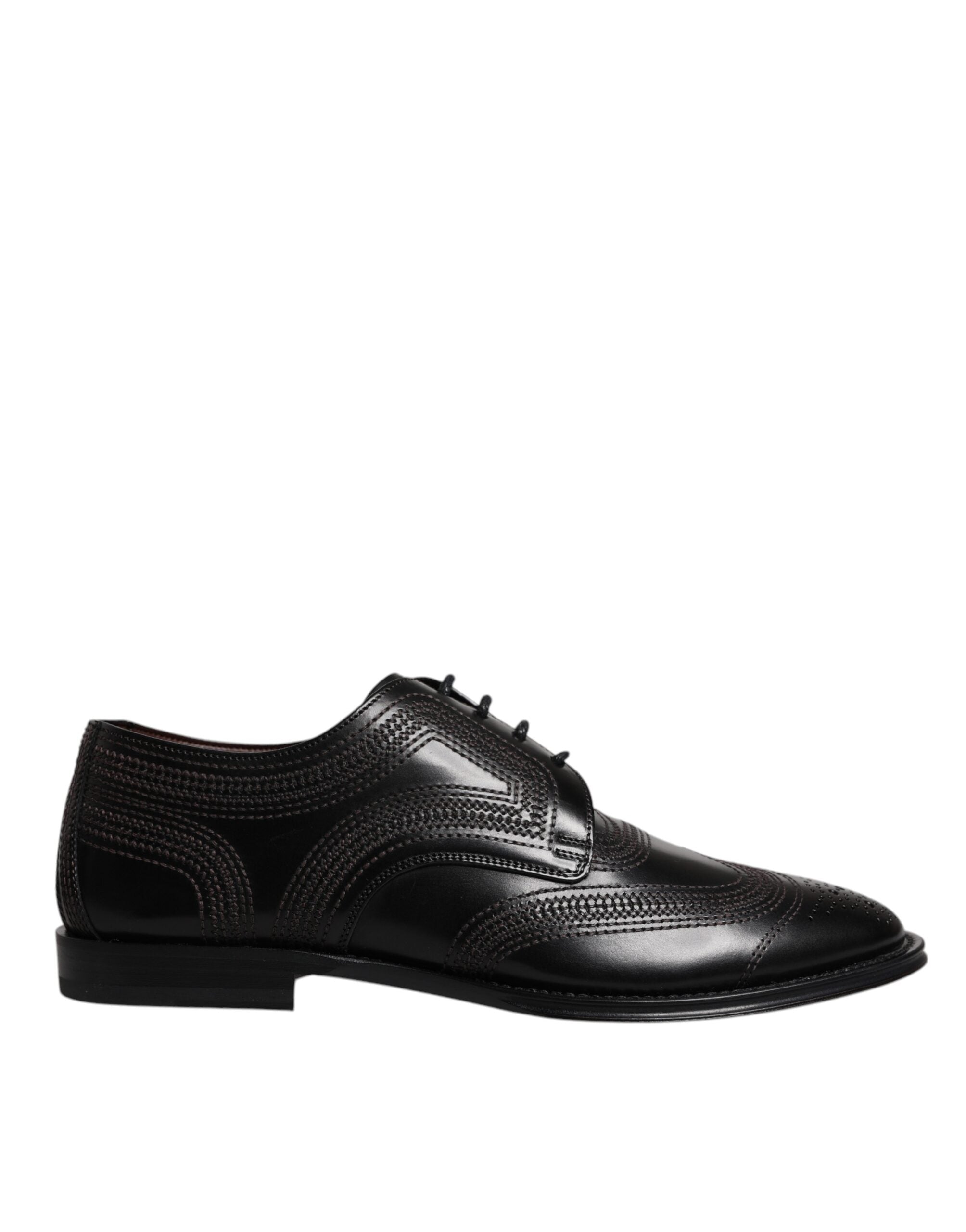 Black Embroidered Classic Leather Derby Dress Shoes