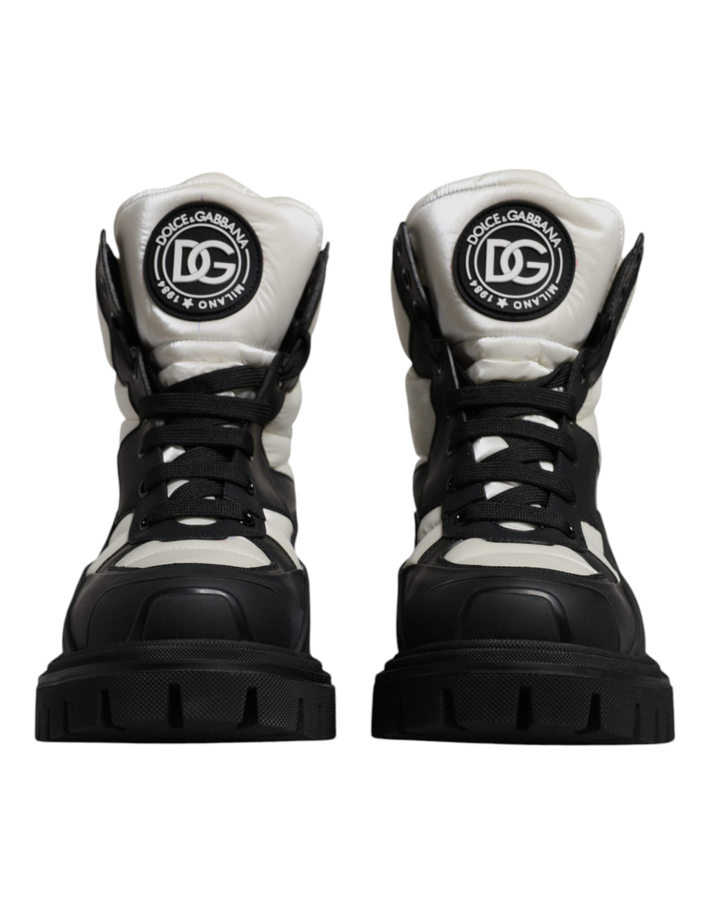 Black White Padded Mid Calf Lace Up Boots Shoes