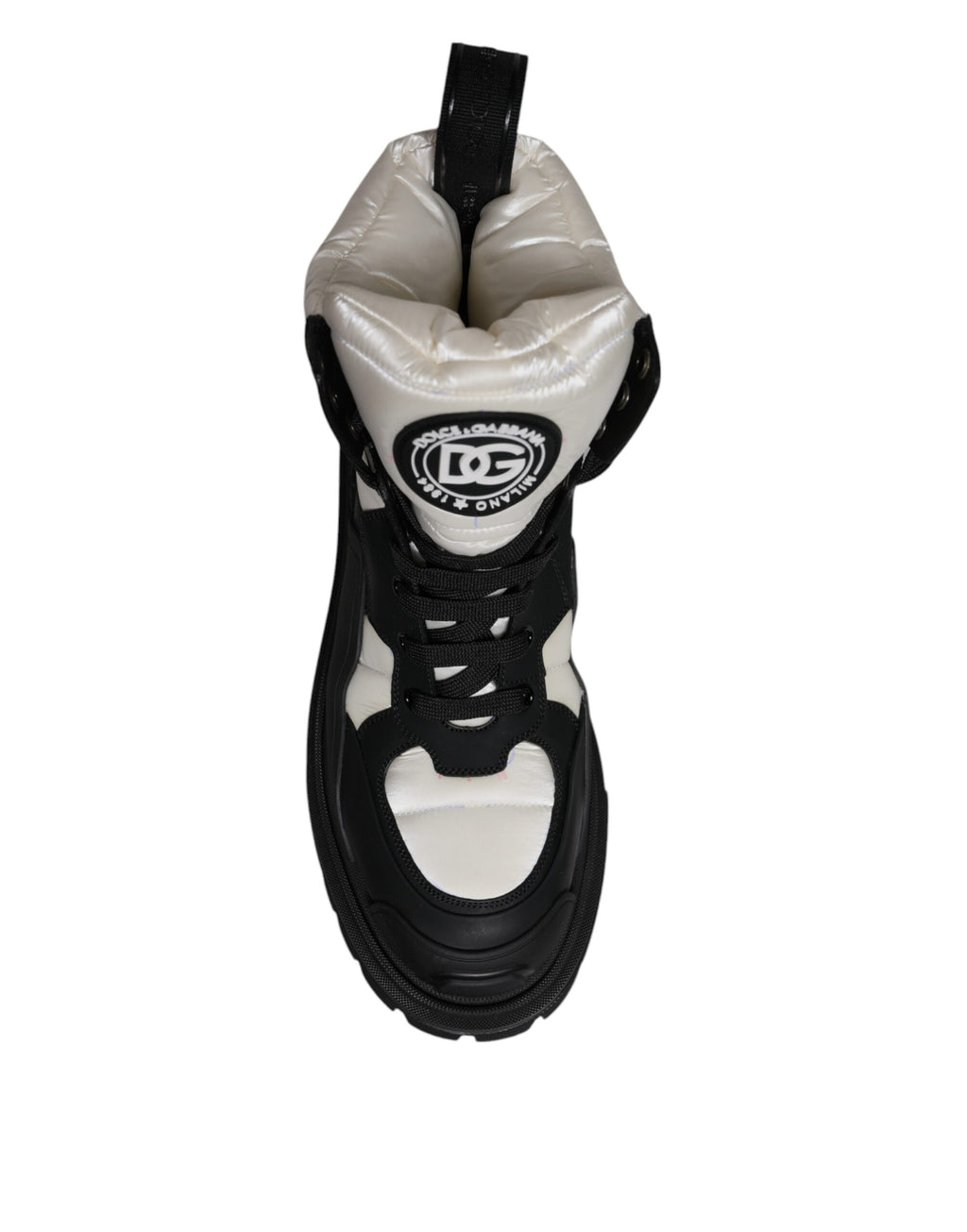 Black White Padded Mid Calf Lace Up Boots Shoes