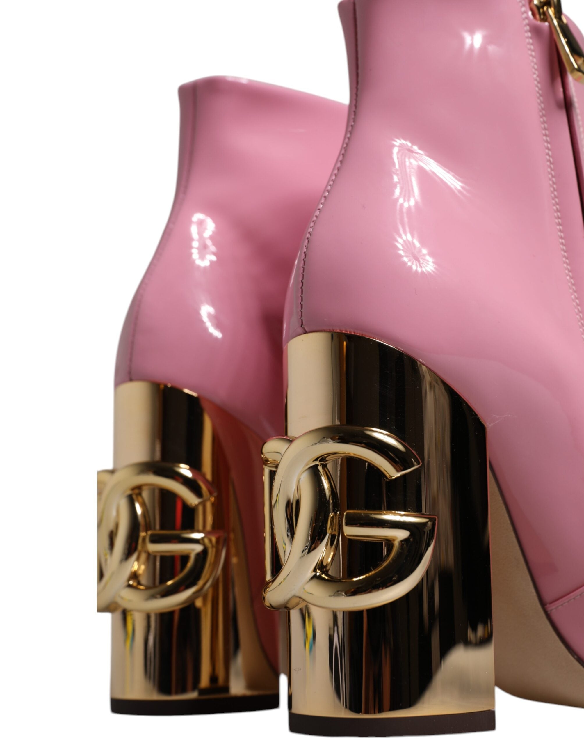 Pink Patent Leather Heel Mid Calf Boots Shoes