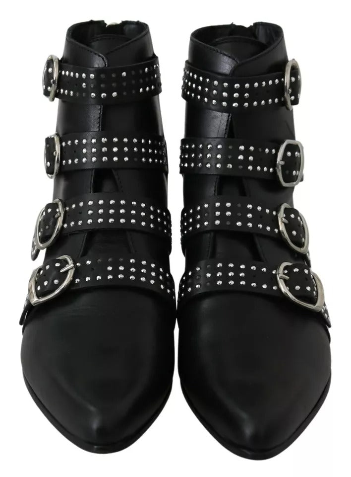 Black Fashion Buckled Zipper Ankle Boots Shoes