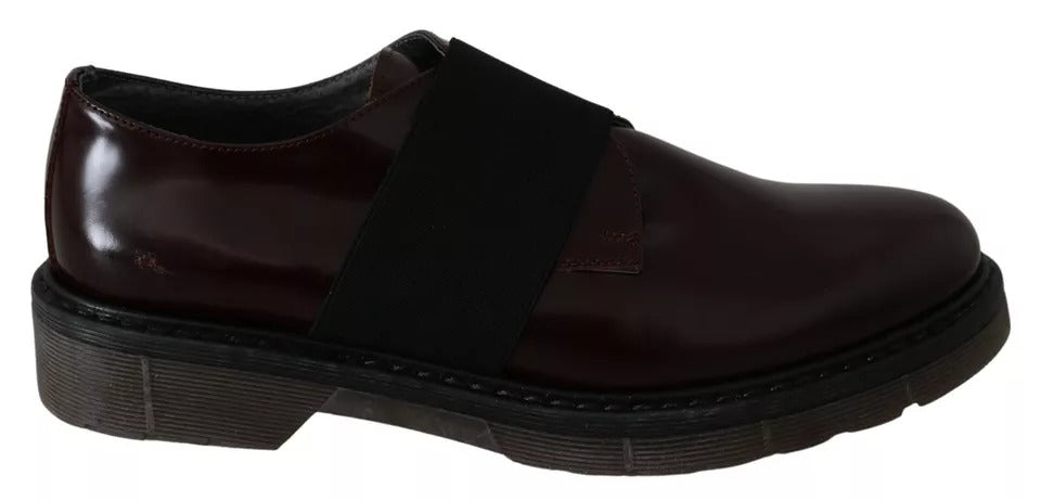 Dark Brown Leather Elastic Strap Shoes