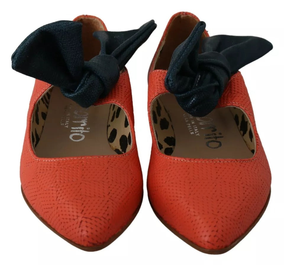 Orange Leather Bow Slip-on Loafers Ballet Flat Shoes