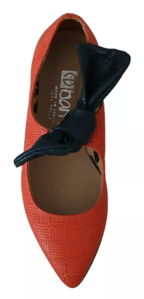 Orange Leather Bow Slip-on Loafers Ballet Flat Shoes