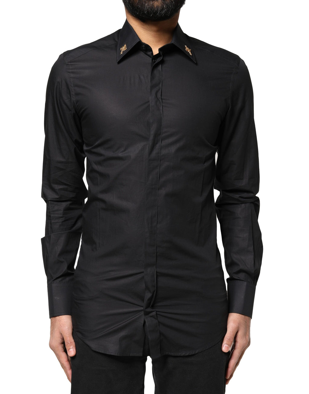 Black GOLD Cross Embellished Men Dress Shirt