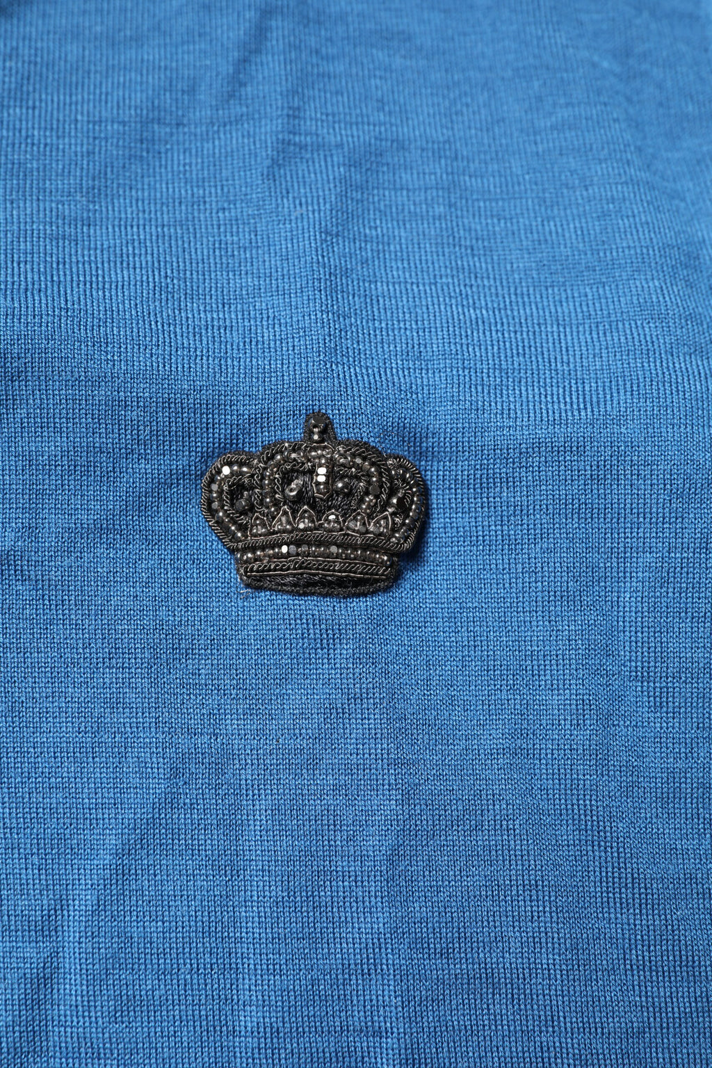 Blue Cashmere Crown V-neck Pullover Sweater