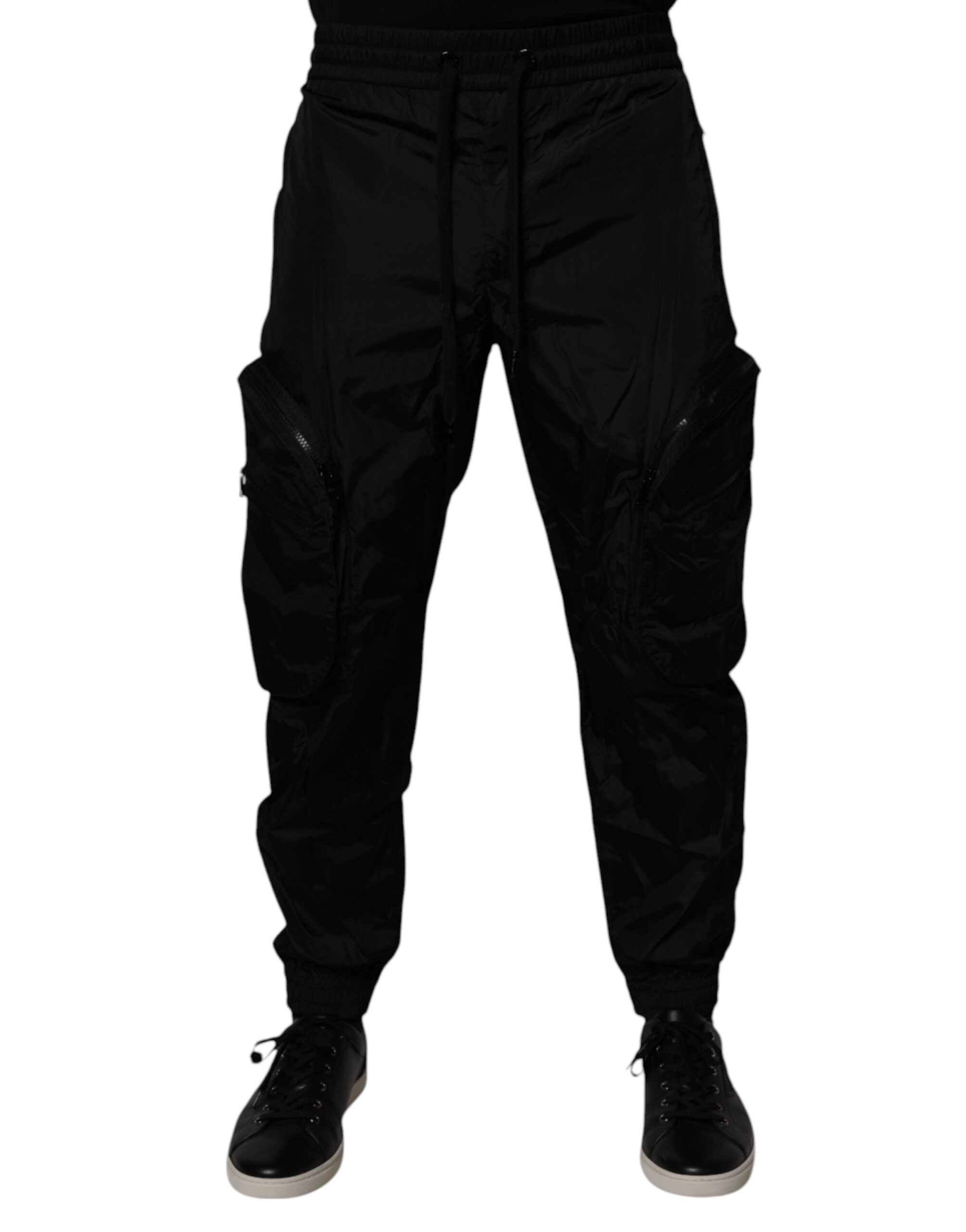 Black Nylon Cargo Jogger Men Sweatpants Pants