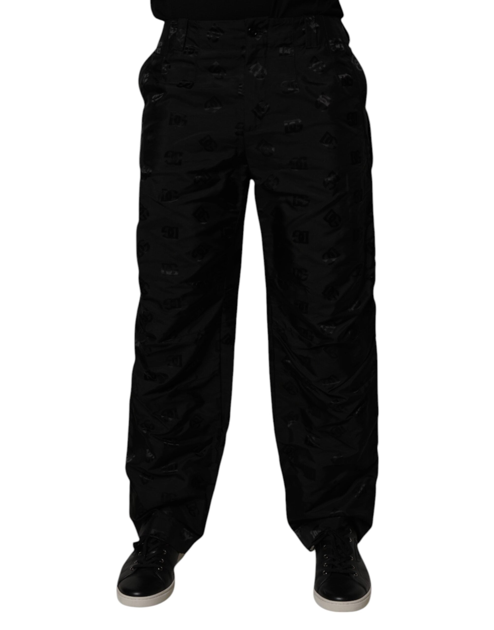 Black Logo Monogram Straight Pants