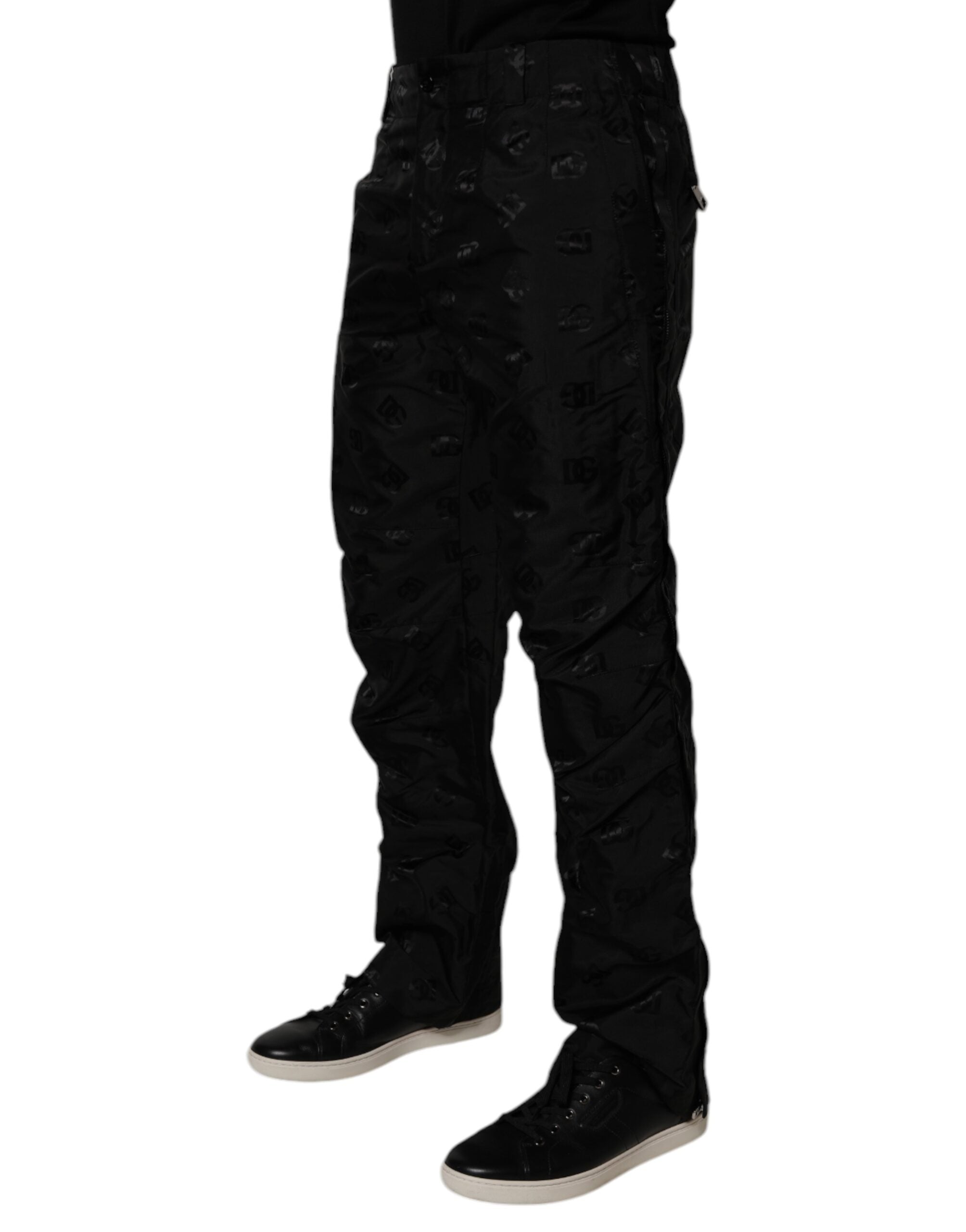Black Logo Monogram Straight Pants