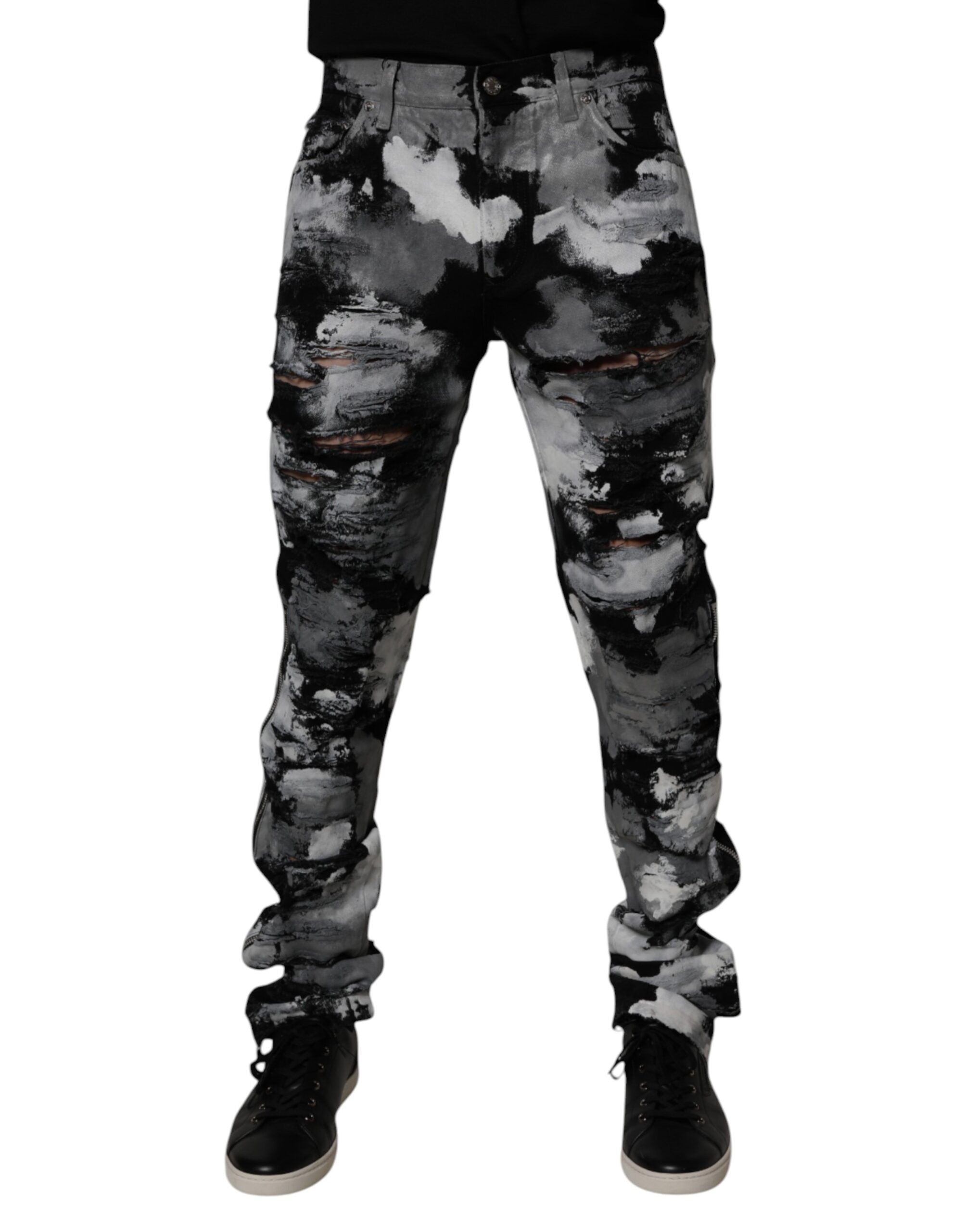 Multicolor Camouflage Tattered Skinny Denim Jeans