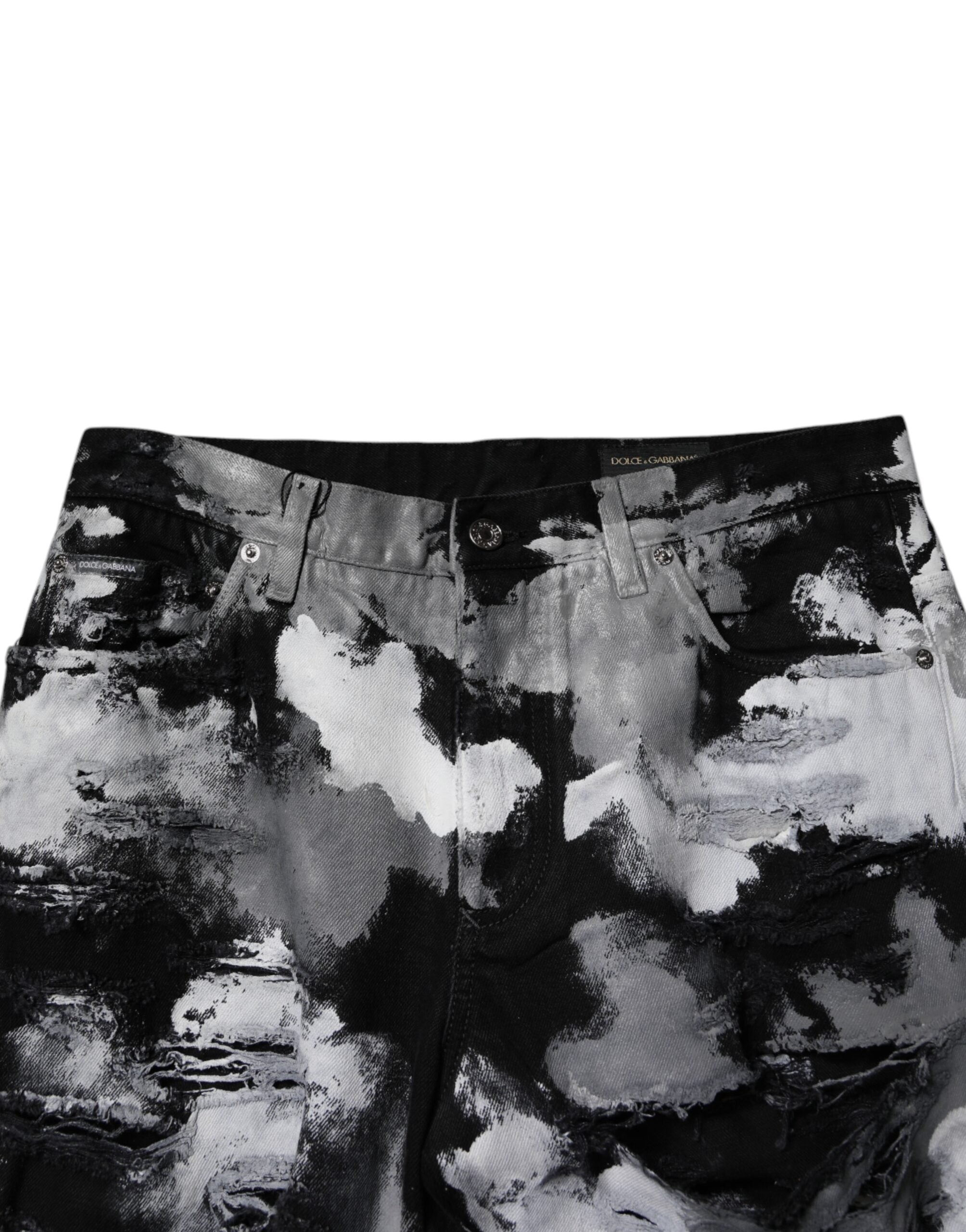 Multicolor Camouflage Tattered Skinny Denim Jeans