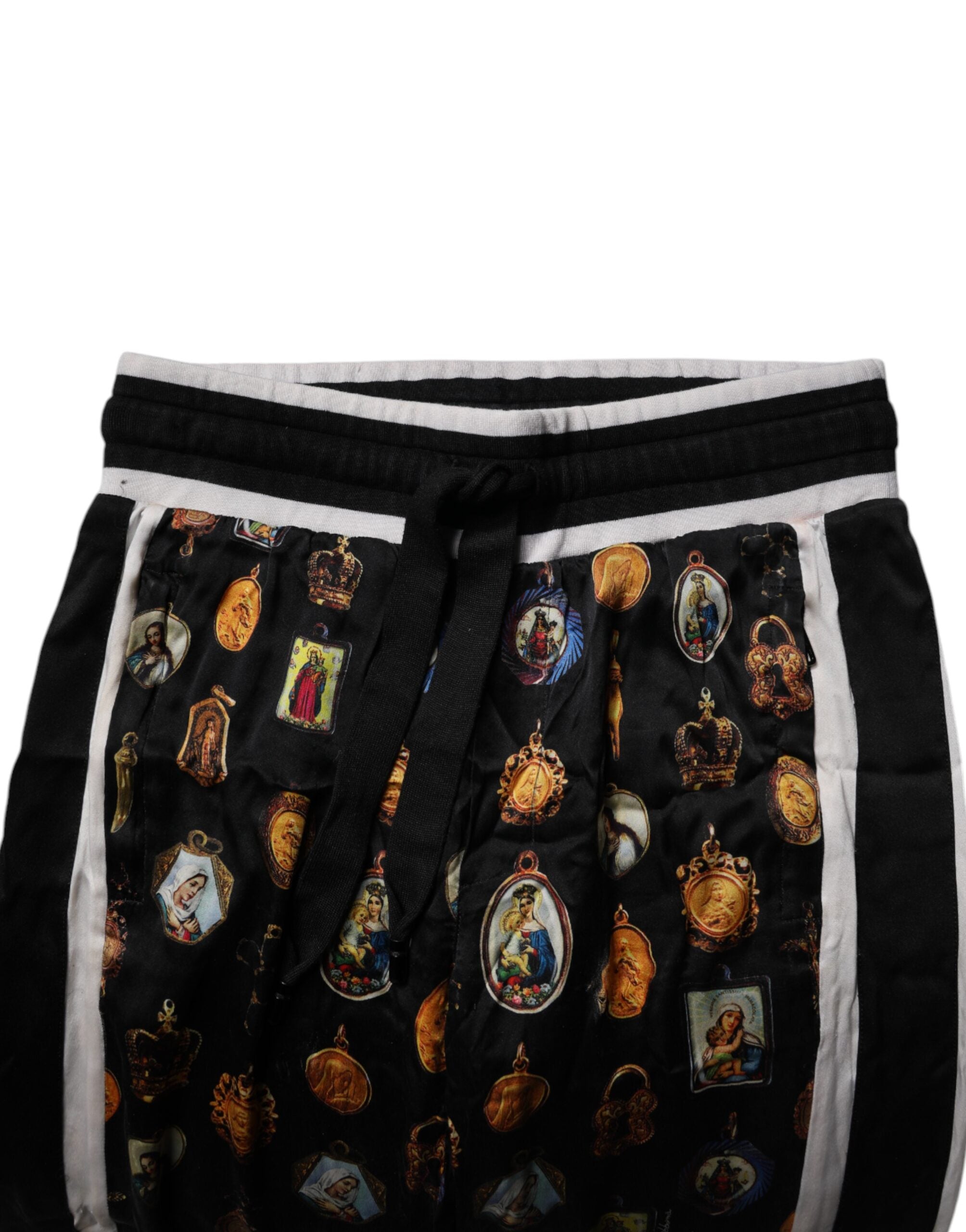 Black Religious Print Silk Men Jogger Pants