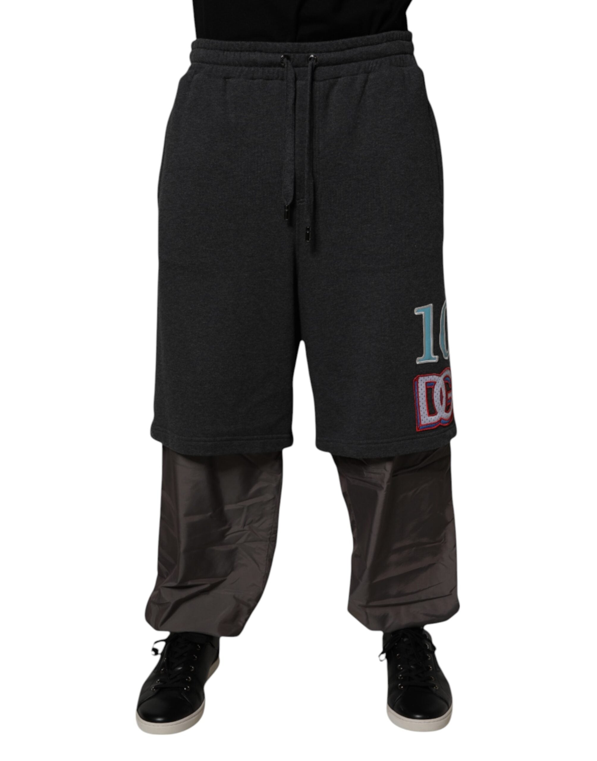 Dark Gray Cotton Layered Straight Sweatpants Pants
