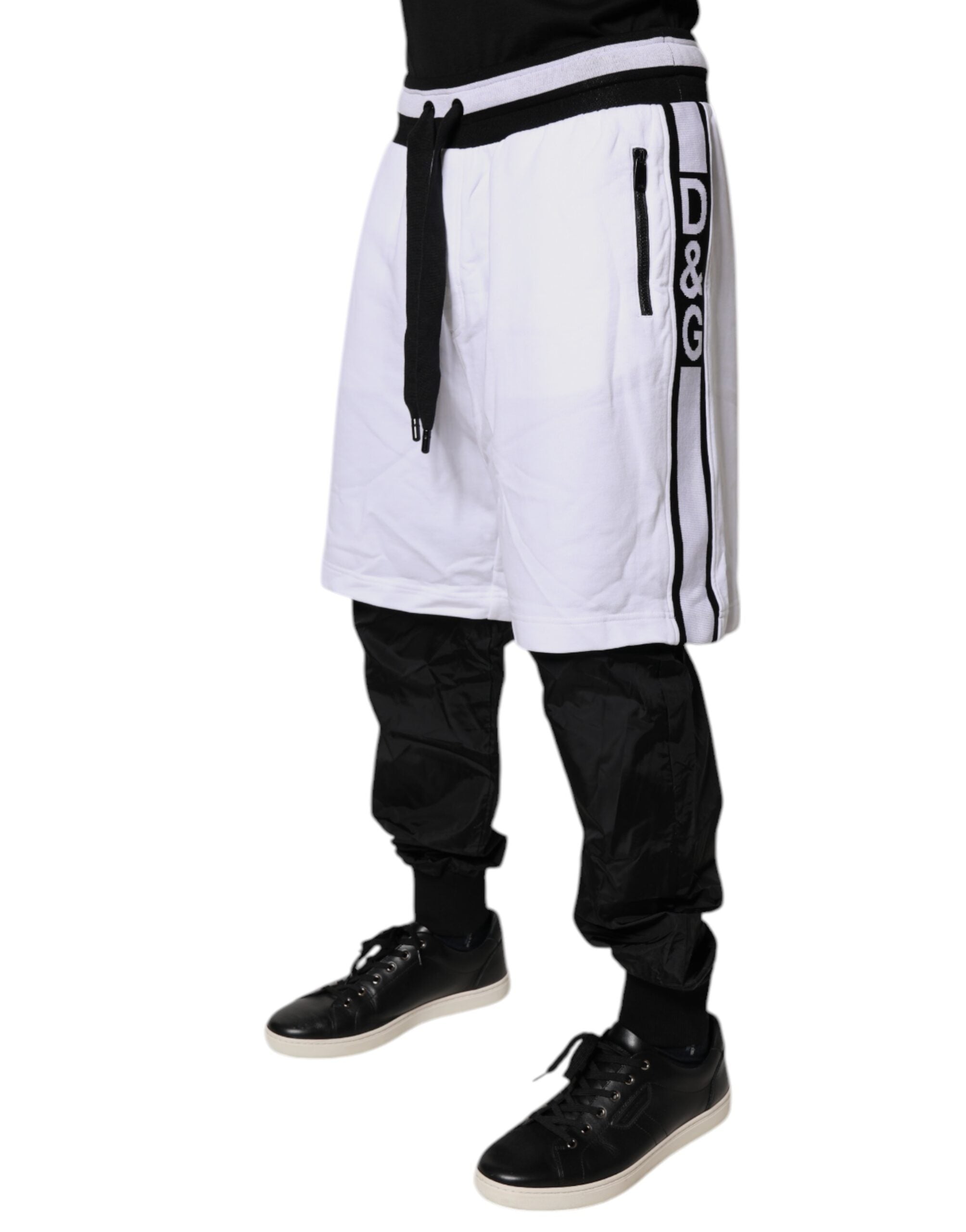 Black White Cotton Layered Sweatpants Pants